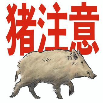 猪注意の看板イラスト 猪,獣,獣害,注意喚起,動物,自然,共存,社会,看板,手描きのイラスト素材