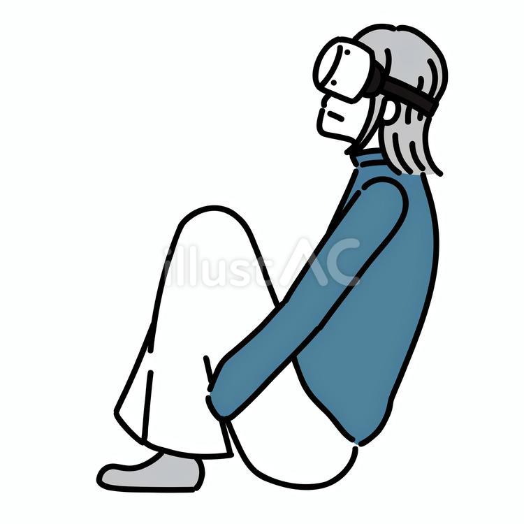 独りでVRに没頭する女性 女性,vr,バーチャルリアリティのイラスト素材
