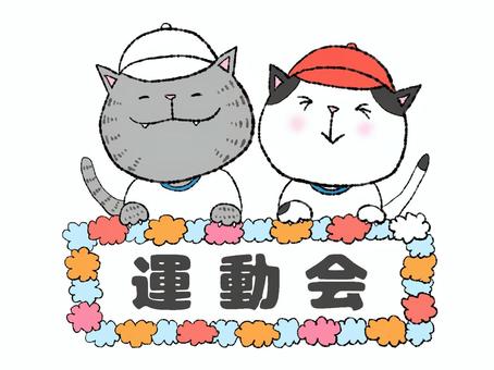 運動会ニャン子（サバトラ・ハチワレ） 運動会,体操,学校,行事,体育の日,スポーツ,競技,小学校,赤白帽子,紅白のイラスト素材
