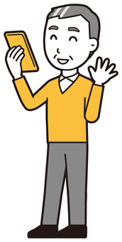  ニット中年男性(黄)-032-全身