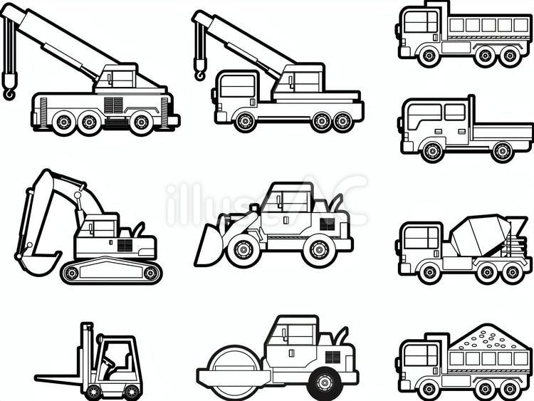建設機械ぬりえセット 工事,ぬりえ,車のイラスト素材