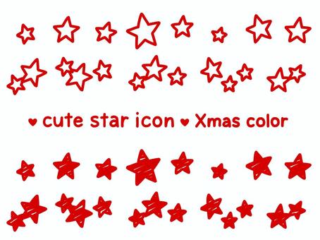 かわいい星アイコン（Xmasカラー） 星,スター,キラキラ,クリスマス,クリスマスカラー,12月,きらめき,アイコン,可愛い,かわいいのイラスト素材