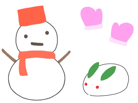 冬 冬,雪,ゆきだるま,ゆきうさぎ,手袋のイラスト素材
