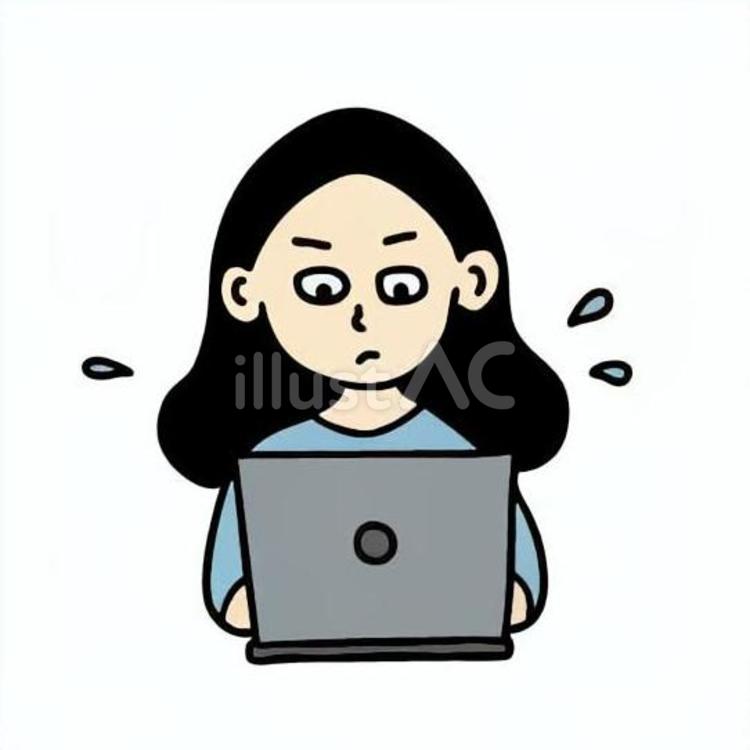 PC作業をする女性 シンプル,人物,手描きのイラスト素材