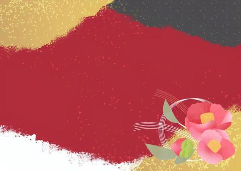 椿をあしらった冬の和フレーム 冬,椿,花のイラスト素材