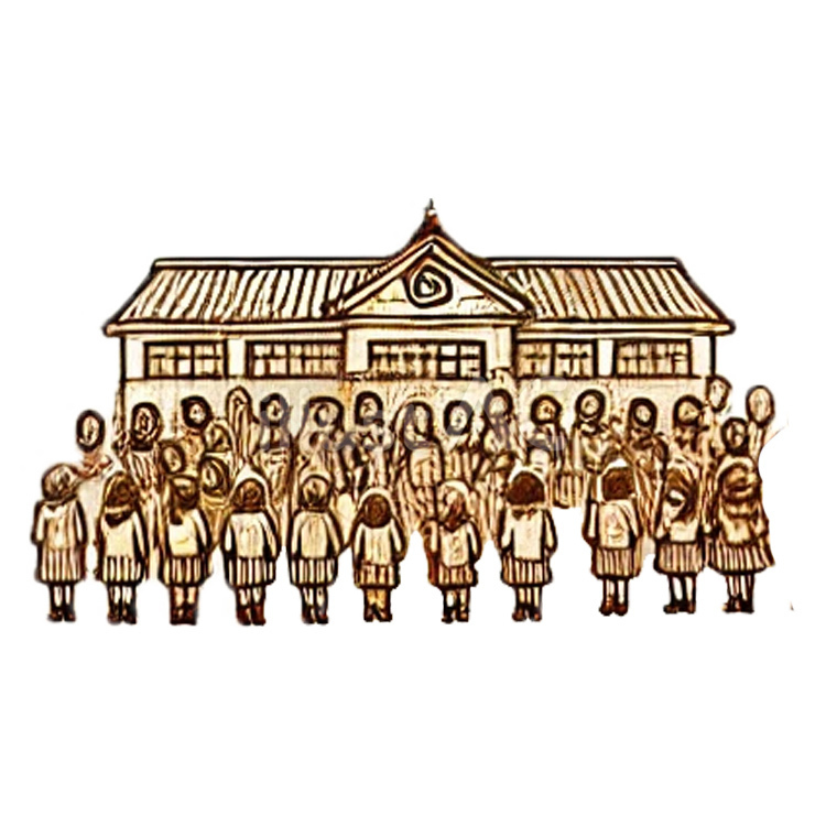全校集会 人物,新生活,レトロのイラスト素材
