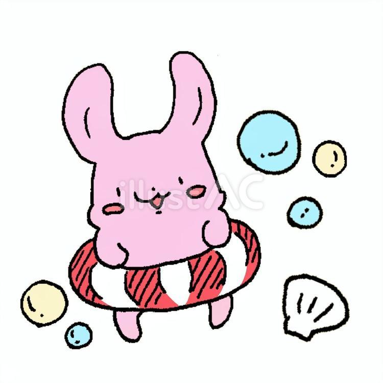 うきわうきうきうさぎ 海,うさぎ,浮き輪のイラスト素材