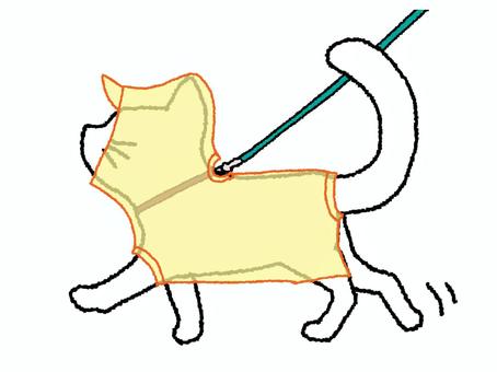 カッパを着る猫 猫,カッパ,雨,対策,移動,散歩,可愛い,pop調,手描き,挿絵のイラスト素材