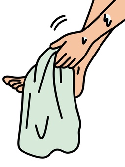 タオルで足を拭く タオル,足,黄緑,アジア系,黄色人種,拭く,フットケア,保清,清潔,洗うのイラスト素材