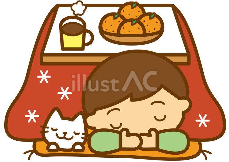 こたつで寝落ち-4c こたつ,寝落ち,眠るのイラスト素材
