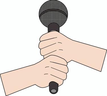 マイク両手持ち マイク,音声,機器,カラオケ,司会,道具,持つ,両手,線画のイラスト素材
