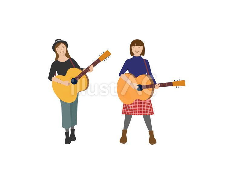 ギターを弾いて歌っている女性たち ギター,歌う,女性のイラスト素材