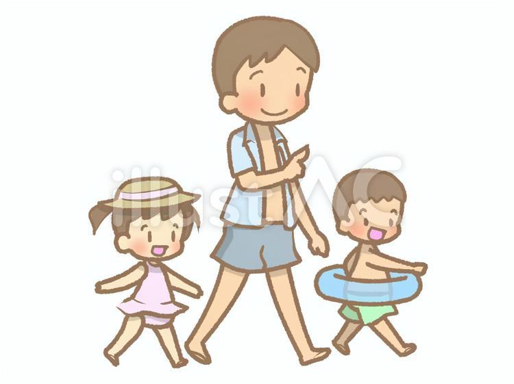 水着-お父さんと子供210620 家族,海水浴,夏休みのイラスト素材