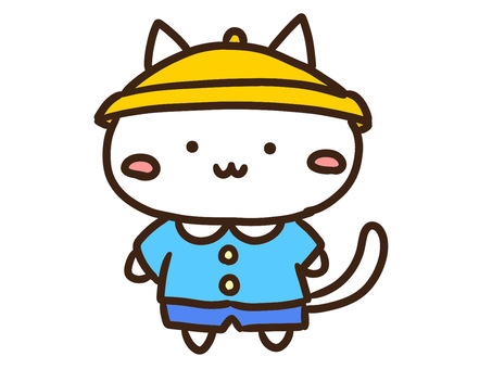 黄色帽子の保育・幼稚園のかわいい園児ねこ 保育園,幼稚園,園児,幼児,黄色,帽子,ねこ,かわいい,入園,卒園のイラスト素材