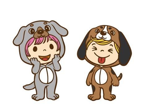 子供の着ぐるみ「犬」 犬,ワンちゃん,わんこ,ドッグ,イヌ,小型犬,コスプレ,お遊戯会,劇,動物のイラスト素材