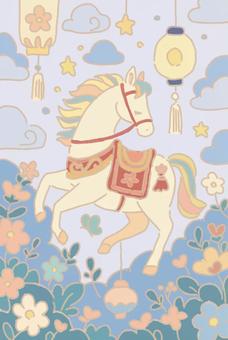 中華風馬イラスト 中華,中国,チャイナ,馬,動物,午年,干支,正月,春節,提灯のイラスト素材