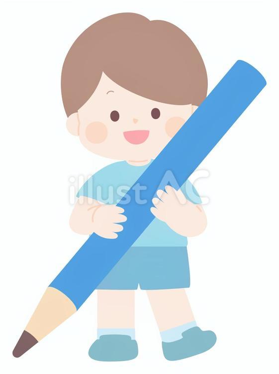 小学生男の子（鉛筆を持つ） 鉛筆,子ども,勉強のイラスト素材