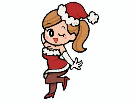 サンタの服を着たセクシーな女性のイラスト サンタクロース,クリスマス,コスプレ,衣装,セクシー,大人,女性,ウインク,ワンピース,かわいいのイラスト素材