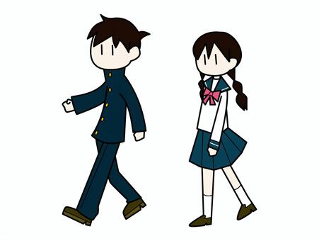 歩く学生 学生,歩く,学ラン,セーラー服,男性,女性,シンプル,かわいいのイラスト素材