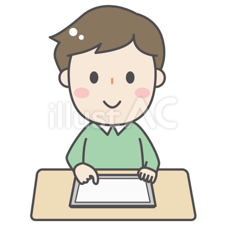 タブレットを操作するかわいい男性 人物,男性,タブレットのイラスト素材