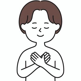 胸に手 上半身 胸両手裸_顔白 CEM 男性,想い,感じる,願う,触る,手をあてる,胸,ハート,両手,心のイラスト素材
