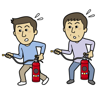 消火訓練をする日本人男性_輪郭あり 日本人,男性,20代,30代,40代,全身,消火器,消火活動,消防,消火のイラスト素材