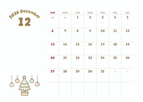 2026年12月カレンダー クリスマス カレンダー,2026年,2026年カレンダー,12月,１２月,12月カレンダー,カレンダー12月,十二月,2026年12月カレンダー,冬のイラスト素材