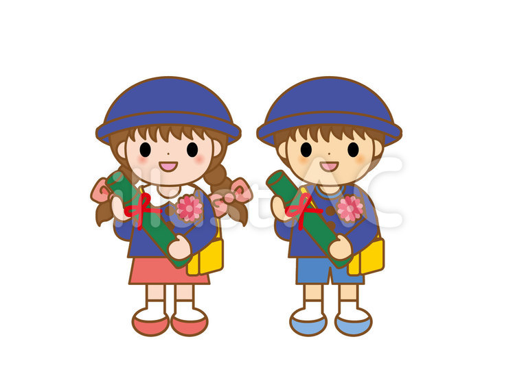 園児（二人）卒園1 卒園,卒園式,女の子のイラスト素材