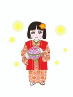 座敷童子 妖怪,女の子,伝承,幸運,いたずら好き,繁栄のイラスト素材
