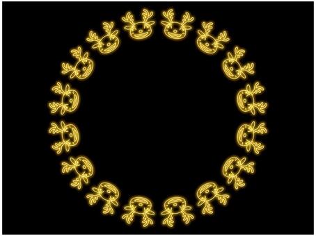 トナカイのフレ−ム　ネオン　円　黄色 トナカイ,円,丸,サ−クル,フレ−ム,ポストカード,メッセージカード,飾り枠,あしらい,ネオンのイラスト素材