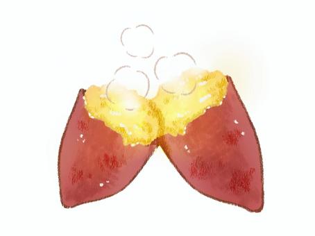 秋の焼き芋 秋,焼き芋,いも,食べ物,秋の味覚,食欲の秋,紫,黄色,美味しい,手書きのイラスト素材
