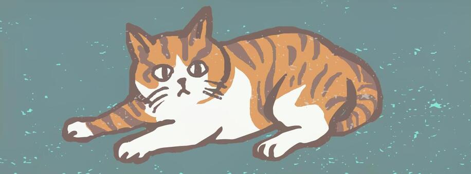 猫7 猫,版画,寝そべり,茶白,茶トラ,挿絵のイラスト素材