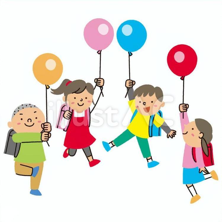 風船と子供達 小学生,ランドセル,子供のイラスト素材