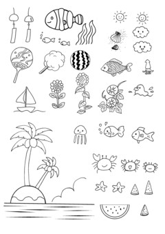 Illustration, yaz mevsimi, tek renkli, siyah ve beyaz, 