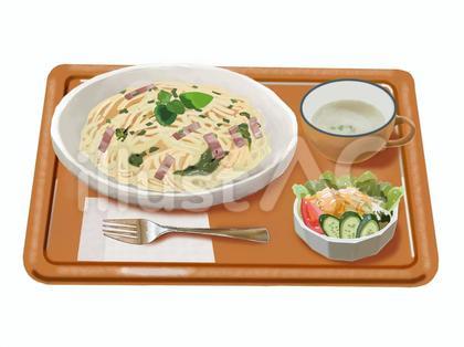 カルボナーラ(サラダ・スープ・お盆付き)
