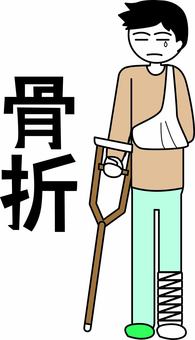 骨折 骨折 骨折,怪我,松葉杖,包帯,事故,男性,漢字,デフォルメのイラスト素材
