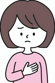 おかっぱ女性 上半身 胸_顔白 1A 乳がん,癌,しこり,乳腺,乳房,乳管,セルフチャック,ピンクリボン,症状,検診のイラスト素材
