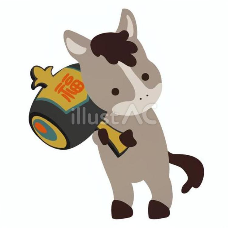 打ち出の小槌を持つ馬 馬,耳,目のイラスト素材