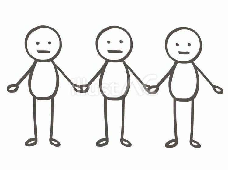 棒人間　無表情で手を繋ぐ3人 棒人間,人,3人のイラスト素材