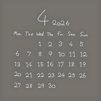 2026年4月白字カレンダー月曜始まり カレンダー,2026,４月,令和8年,月曜始まり,暦,卯月,年,月,日のイラスト素材