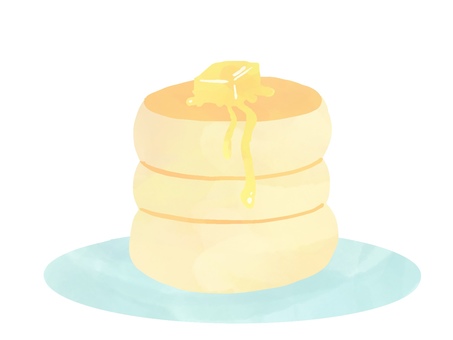 水彩風のふわふわパンケーキ パンケーキ,ホットケーキ,スイーツ,デザート,お菓子,カフェ,朝食,ブランチ,おうちカフェ,ティータイムのイラスト素材