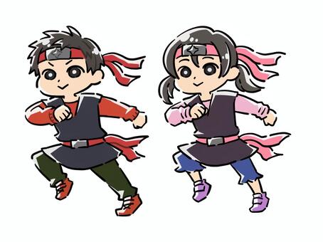 忍者ごっこで走る子供（男の子、女の子） 子供,幼児,忍者,男の子,女の子,忍者ごっこ,走る,遊ぶ子供,保育園,幼稚園のイラスト素材