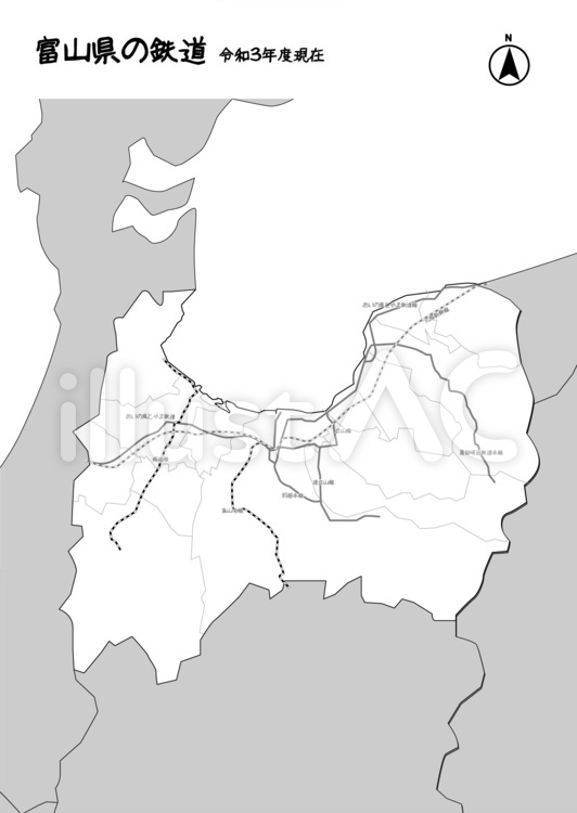 富山県　県　鉄道　線路　日本　地図 富山県,県,鉄道のイラスト素材