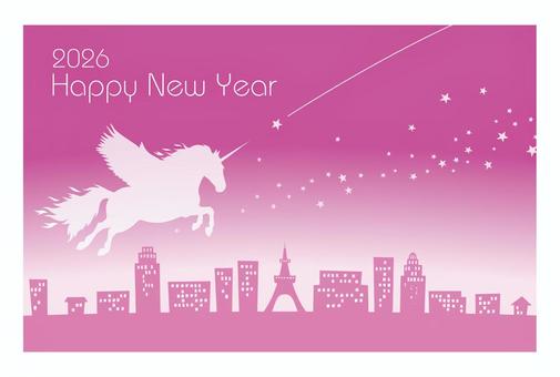 I-560（年賀状（午）） 年賀状,午年,2026年,ユニコーン,星空のイラスト素材