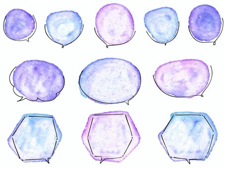 水彩のかわいいフキダシ　手描き 吹き出し,フキダシ,青色,水色,紫,ブルー,グラフィック,水彩,フレーム,セットのイラスト素材