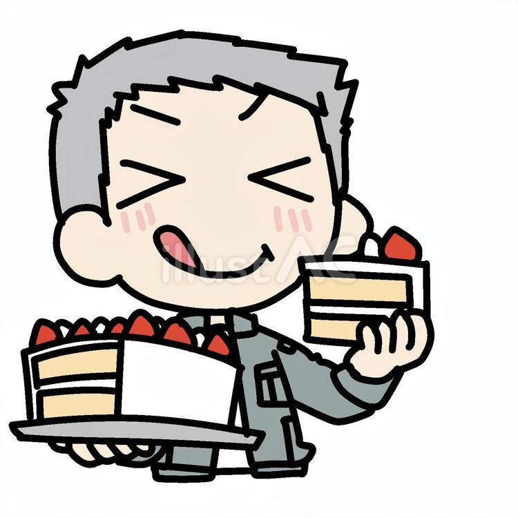 好物のケーキを爆食いするおじいさん おじいさん,好物,爆食いのイラスト素材