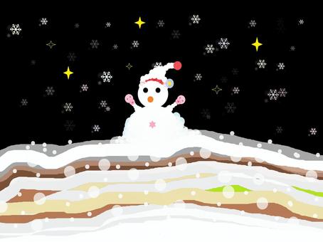 夜の雪ダルマ 雪ダルマ,冬,夜空,星空,雪,玉模様,クリスマス,互層,黒背景,背景のイラスト素材