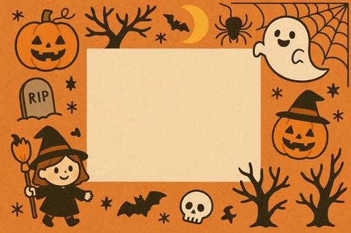 ハロウィンのフレーム2 ハロウィン,カボチャ,おばけ,コウモリ,墓,魔女帽,クモ,お祝い,骸骨,フレームのイラスト素材