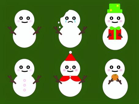 雪だるま(縁あり)_2 雪だるま,冬,雪,かわいい,サンタ帽,詰め合せ,枝,クリスマス,プレゼントのイラスト素材