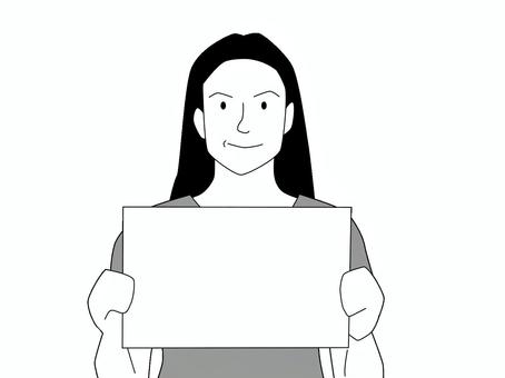 プラカードを持つ女性 プラカード,女性,黒髪,モノクロ,白黒のイラスト素材